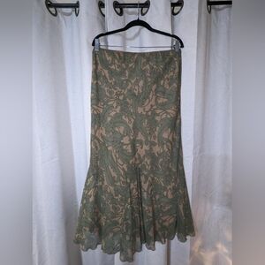 Tan And Green Floral Botanical Maxi Skirt